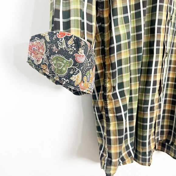 Jack Lipson Sport Button Down Plaid Shirt Paisley Print Flip Cuffs Men's Size XL - Picture 5 of 13